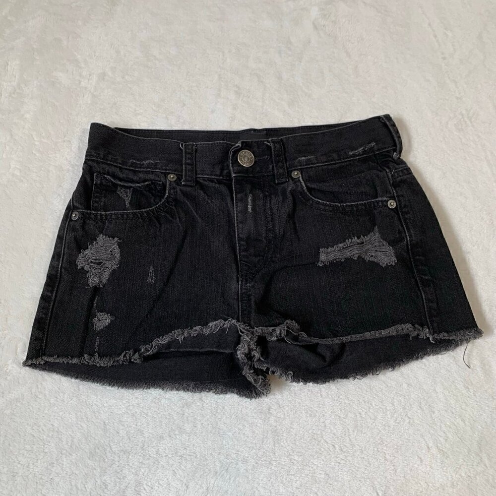 Express Jeans Womens Black Distressed Frayed Hem‎ Denim Shorts Size 00